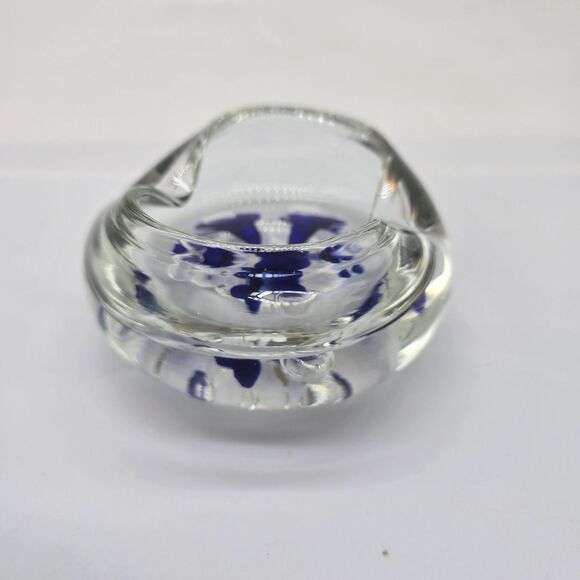 Vintage Jack Conner Paperweight 80s Glass Controlled Bubbles Blue Floral - Picture 3 of 8
